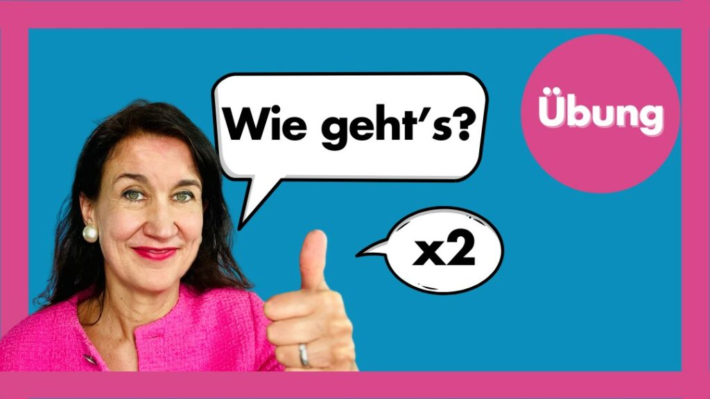 Frau zeigt positiv auf die Frage Wie geht's